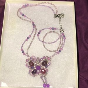 Gorgeous purple beaded butterfly necklace